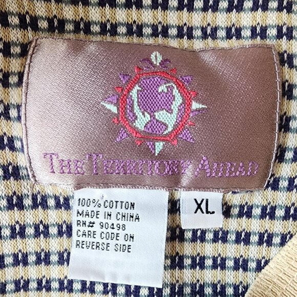 Vintage The Territory Ahead Mens XL Henley Shirt Knit Sweater Retro Pattern Tan - Picture 7 of 9